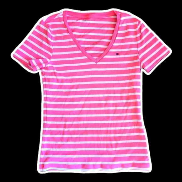 tommy hilfiger y2k pink striped womens top - Picture 1 of 3